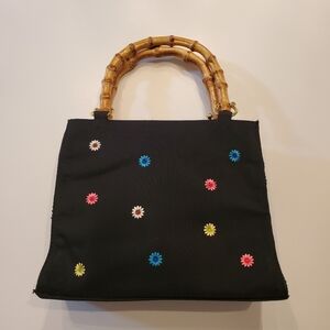Black Floral Embellished Handbag